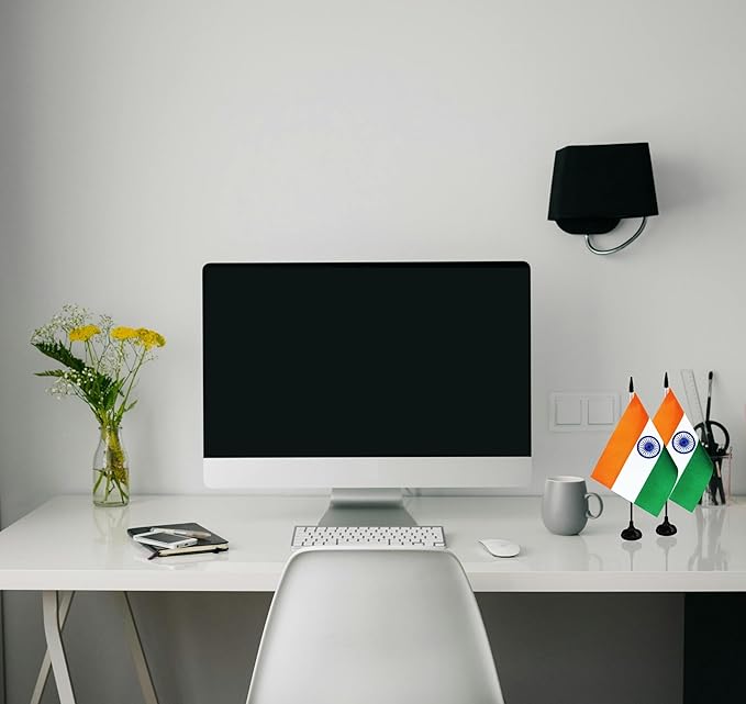 India Desk Flag, 12 Pack Indian Table Office Flag with Black Solid Pole and Stand Base, International Country Flag, Festival Celebration, Classroom Meeting Desktop Decor (India)