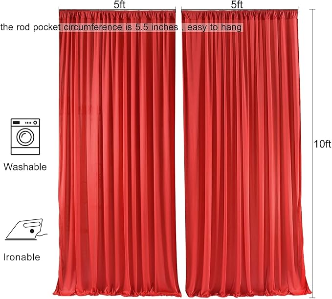 AK TRADING CO. 10 feet x 10 feet Polyester Backdrop Drapes Curtains Panels with Rod Pockets - Wedding Ceremony Party Home Window Decorations - RED (DRAPE-5x10-RED) (Pack of 24)
