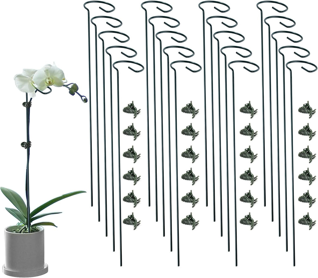 20 Pack Plant Support Stakes with 24 Pcs Plant Clips, Garden Single Stem Support Stake, Plant Cage Support Ring for Indoor Outdoor Flowers Rose Amaryllis Tomatoes Peony Lily Orchid (24 Inch)