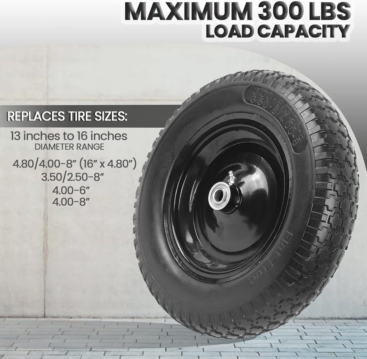 AR-PRO 4.80/4.00-8" Flat Free Tire and Wheel - 14.5" Solid Wheelbarrow Tires with 3" -7" Centered Hub and 5/8" Extra 3/4"Bearings - Universal for 4.80-8 4.00-8 4.00-6 3.50/3.00-8 Wheelbarrow Wheels