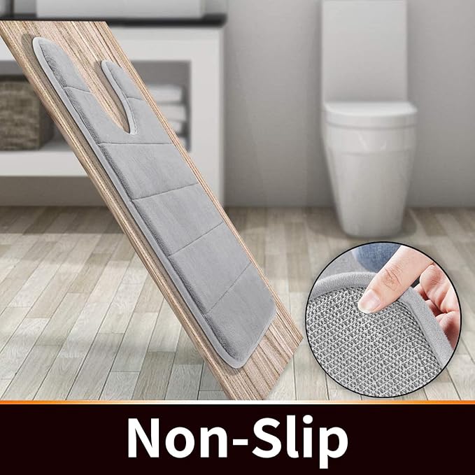 Yimobra Memory Foam Toilet Bath Mat U-Shaped, Commode Contour Rug, Soft and Comfortable, Super Water Absorption, Non-Slip, Thick, Machine Wash and Easier to Dry for Bathroom, 24 X 20 Inches, Grey