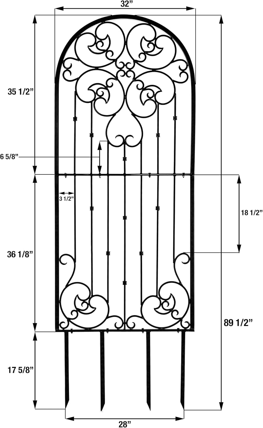 H Potter Large Garden Trellis Wrought Iron Heavy Scroll Metal Decoration Model GAR545 (Large Black)