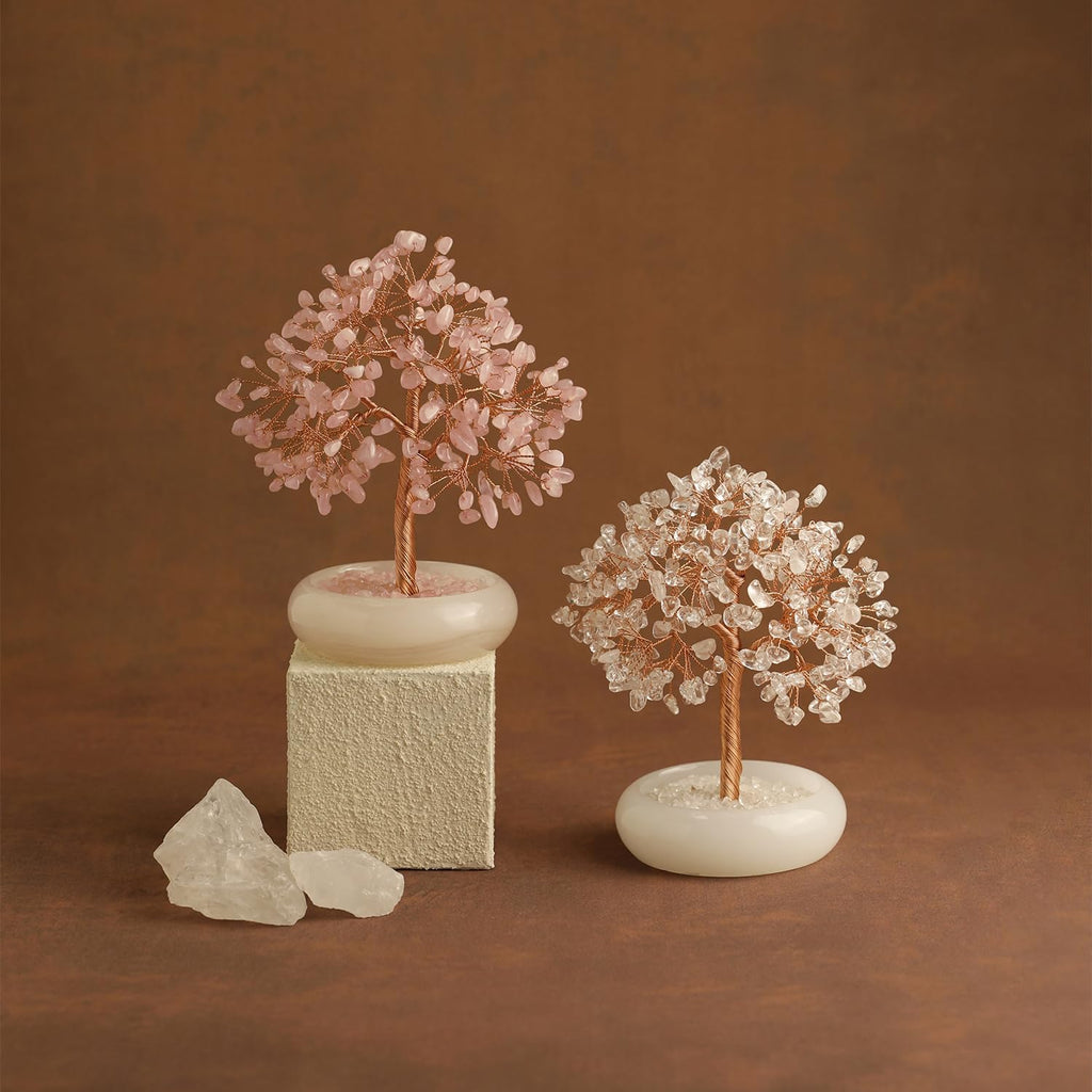 Rose Quartz Crystal Trees of Life for Home Office Desk Deco, Bonsai Tree, Chakra Healing Crystals Stones for Money Good Luck Pink Stone Crystals Birthday Gifts for Women
