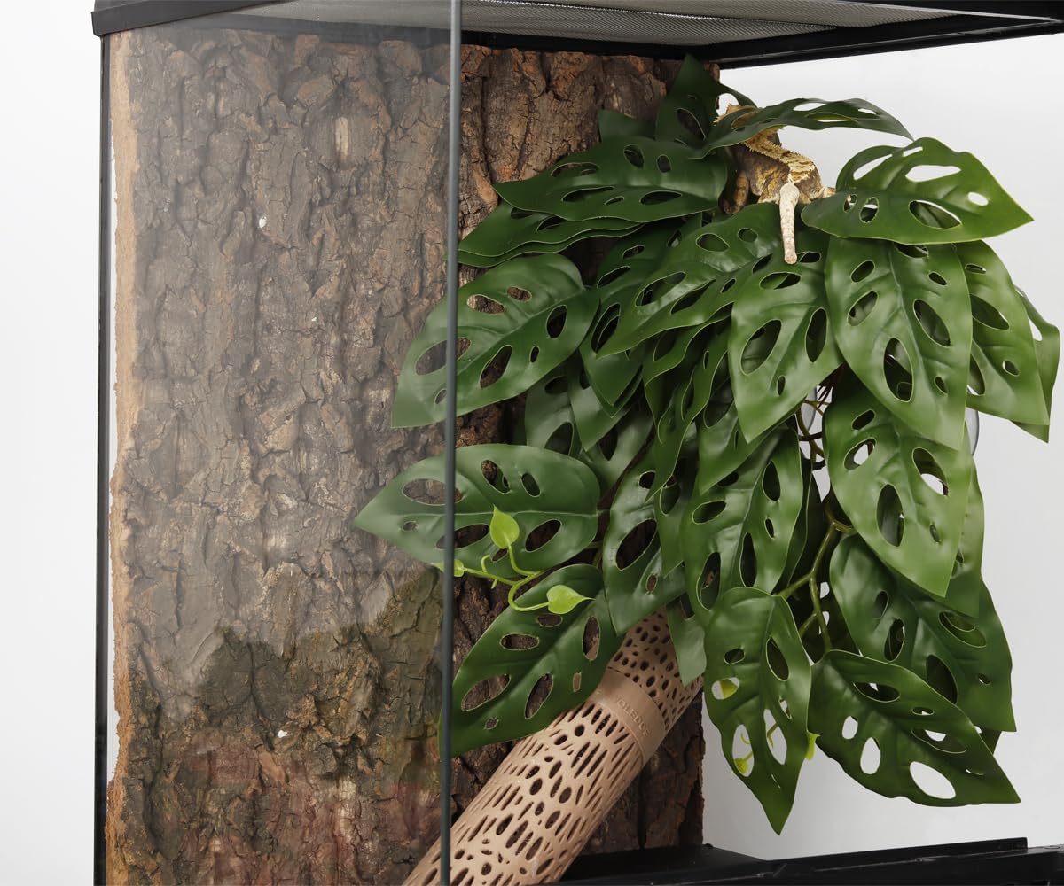 Reptile Plants for Terrarium, Amphibian Habitat Decor Artificial Hanging Plants with Suction Cup - Fake Swiss Cheese Plants Monstera Adansonii