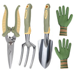 Patioland Green Garden Tool Set 4-Piece, Trowel, Fork, Pruning Shear&Gloves