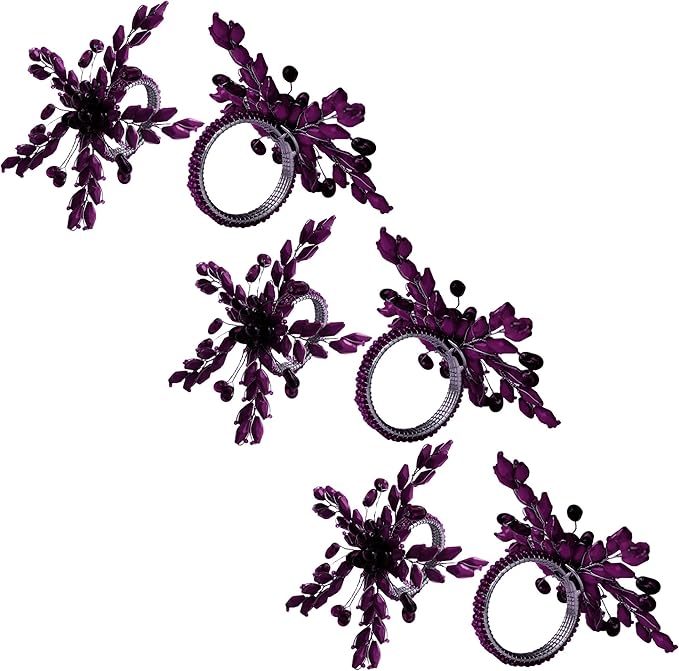 Napkin Rings Set of 12 for Dining Table Decoration Parties Everyday Metal Napkin Holder Leaf Purple (Pack of 12)
