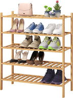 5-Tier Bamboo Shoe Rack for Entryway, Stackable | Foldable | Natural, Shoe Organizer for Hallway Closet, Standing Shoe Racks for Indoor Outdoor