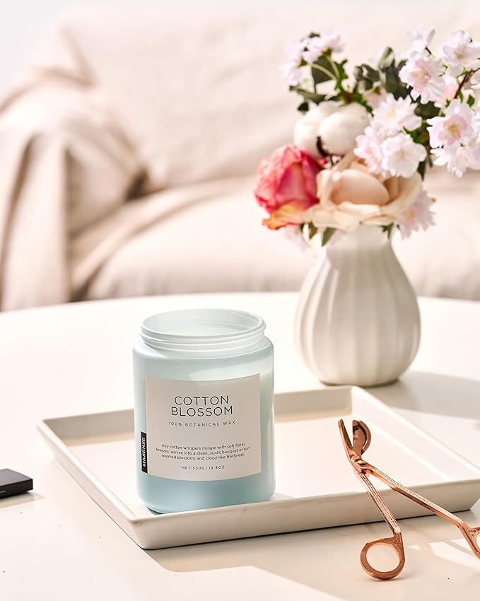 M&SENSE Clean Cotton Scented Candle - 19.4oz Natural Soy Wax Clean Cotton Blossom Scent Non Toxic Candle, 110-Hour Slow Burning 2-Wick Aromatherapy Home Fragrance Gifts for Home Decor