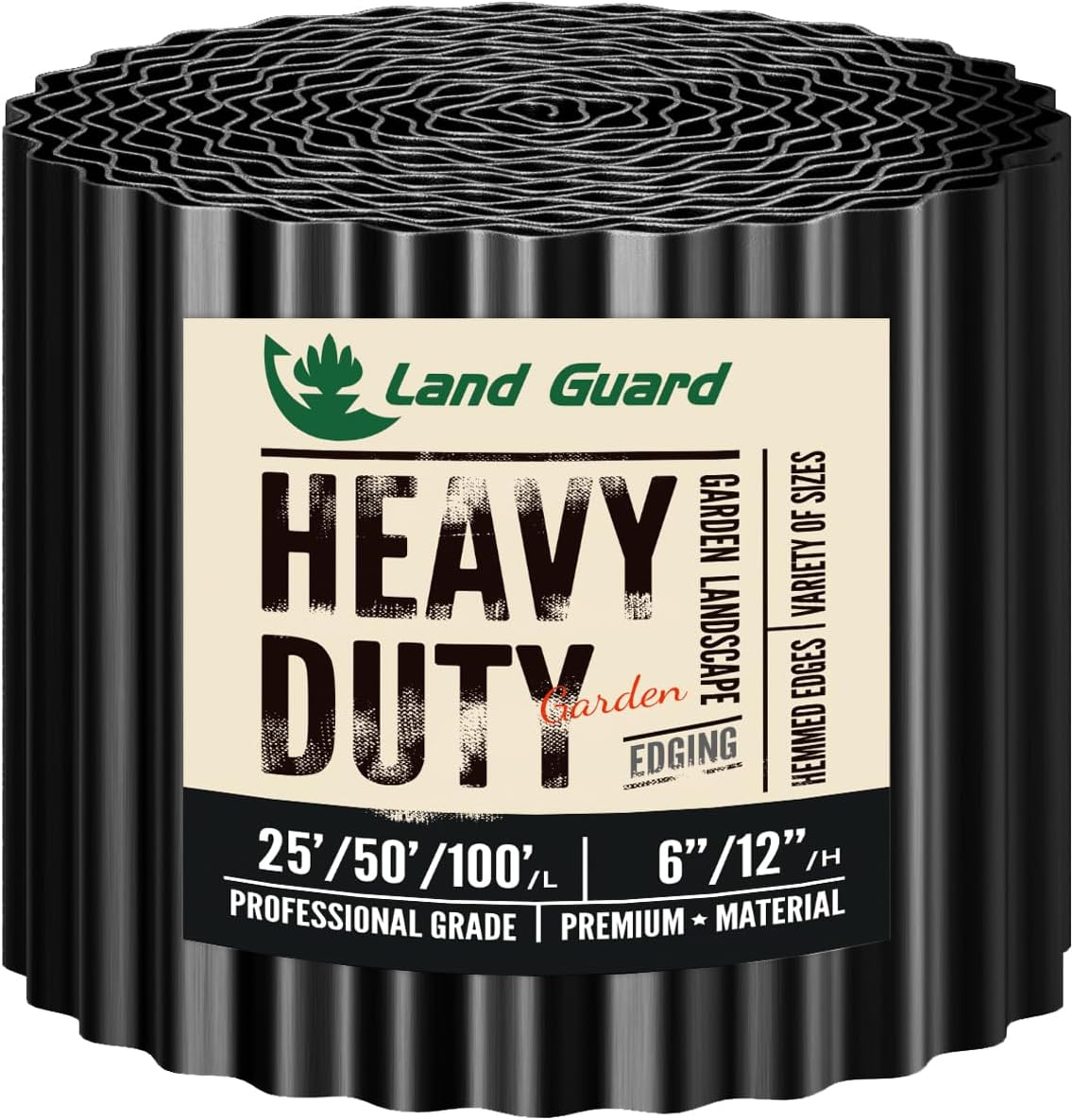 Land Guard Corrugated Garden Edging Border, 6" x 25' Landscape Paver Edging, Tall Landscape Edging, Fence for Garden, Flower Bed, Lawn and Landscape Edging (Glossy Black)