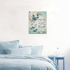 Farmhouse Floral Wall Decor - Teal Butterfly Canvas Prints with Inspirational Quotes - Modern Home Decorations for Bathroom, Girls Bedroom, Living Room