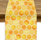 Honeycomb Bee Table Runner, Cute Abstract Geometric Yellow Honeycombs Print Table Cover for Kitchen Dining Table Indoor Outdoor Party Decor, 13x90inch