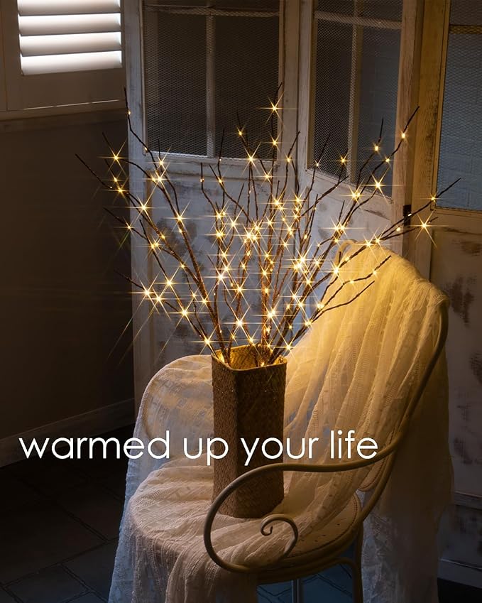 Birchlitland Lighted Branches for Vase 32in Tall 150 LED Plug in, Brown Artificial Willow Lights with Timer Home Christmas Party Mantle Decor