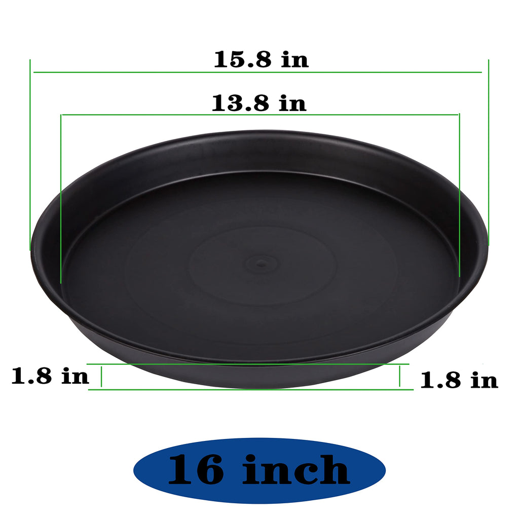 Bleuhome 4 Pack of 16 inch Plant Saucer (13.5" Base), Heavy Duty Plastic Plant Tray for Pots, Flower Water Trays for Indoors, Bird Bath Bowls, Plant Drip Saucers for Planter 14"/15"/16" (Black)