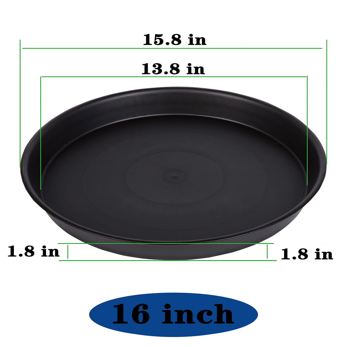 Bleuhome 4 Pack of 16 inch Plant Saucer (13.5" Base), Heavy Duty Plastic Plant Tray for Pots, Flower Water Trays for Indoors, Bird Bath Bowls, Plant Drip Saucers for Planter 14"/15"/16" (Black)