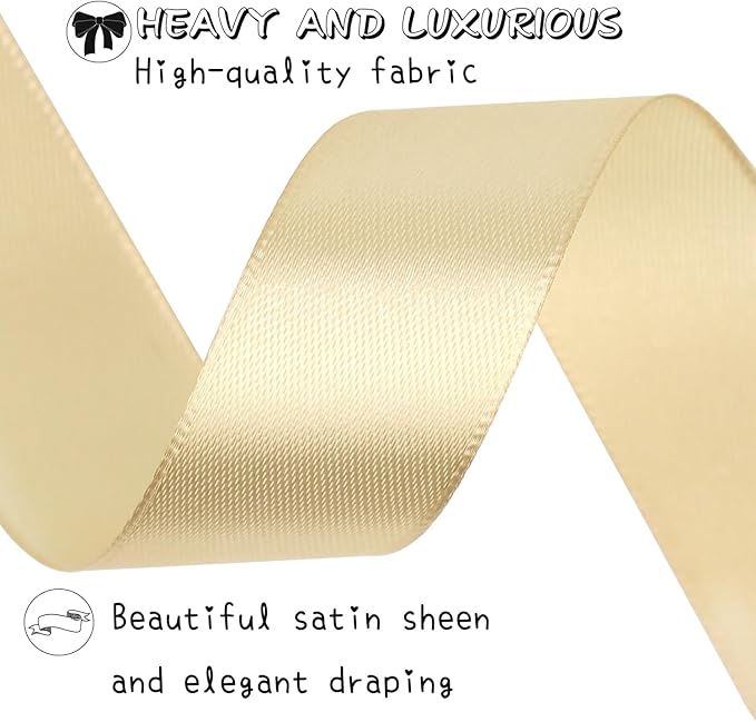 Champagne Solid Satin Ribbon 1 Inch 25 Yards Solid Polyester Fabric Ribbon for Gift Wrapping Wedding Christmas Baby Shower Birthday Party Decoration Handmade Immortal Flower Craft