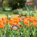 dreamysoul 4 Pack Bee Watering Station, Decorative Metal Bee Bath with Colorful Flower Design for Garden Yard Decor