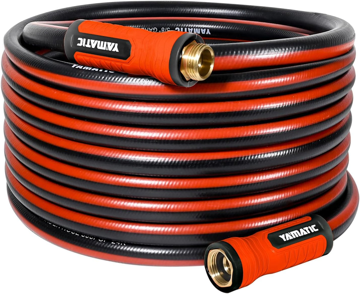 YAMATIC Heavy Duty Garden Hose 50FT x 5/8", Flexible Water Hose with 360° Swivel Handle, 3/4" Brass Male to Female Connectors, Leak-Resistant for All-Weather Outdoor Use