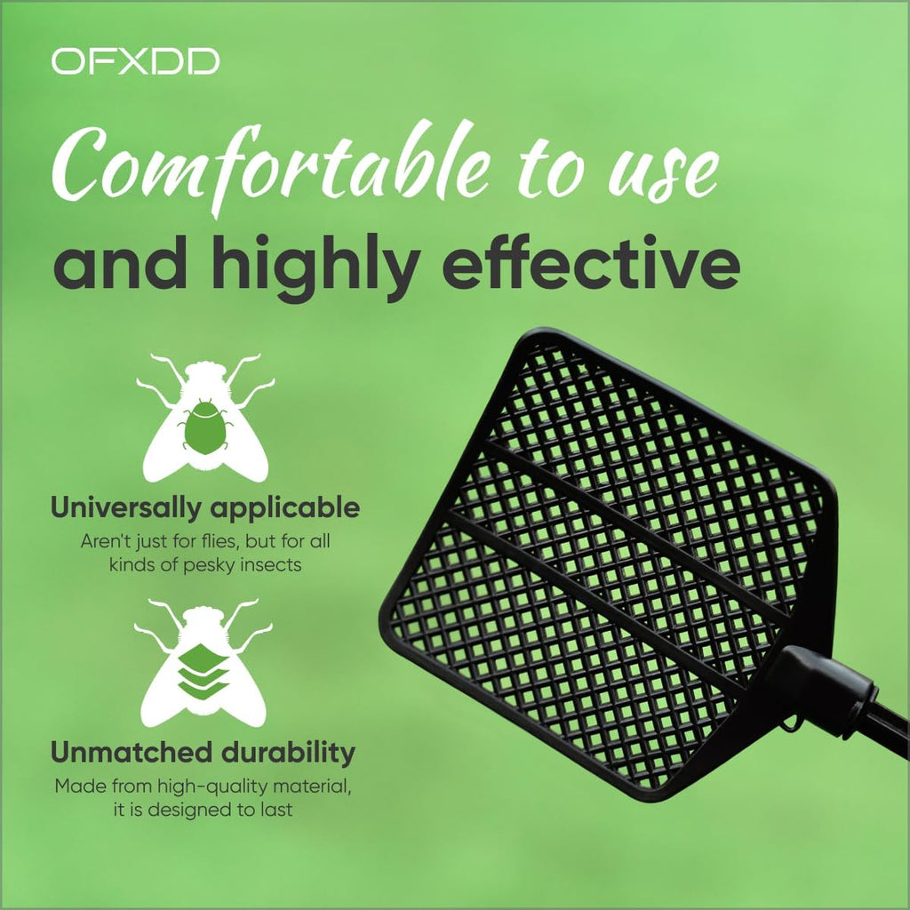 Rubber Fly Swatter, Long Fly Swatter Pack, Fly Swatter Heavy Duty, All Black Colors (3 Pack)
