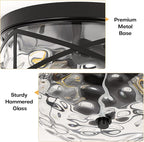 LamQee 9.8" Small Flush Mount Ceiling Light With Clear Hammered Glass, Black Hallway Light Fixtures Ceiling Mount for Bathroom, 2-Lights Farmhouse Close To Ceiling Light Kitchen Foyer Entryway Bedroom