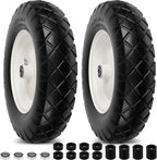 4.80/4.00-8" Flat Free Wheelbarrow Tires and Wheels, 16" Universal Fit Solid Tires with 5/8" or 3/4" Bearing, 3"-7" Hub, Adapter Kit Hand Truck Wheels Replacement for Garden Trailer, Wagons, 2 PCS