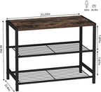 HOMEFORT 3-Tier Shoe Rack, Shoe Storage Shelf, Industrial Shoe Tower, Narrow Shoe Organizer for Closet Entryway, Small Shoe Rack Table with Durable Metal Shelves, Rustic Brown
