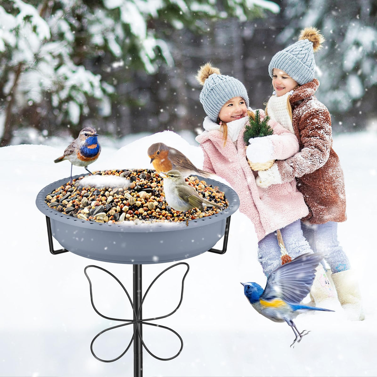 YOADEHOA Bird Bath for Outside, Garden Freestanding Birdbath & Birdfeeder with Removable Bowl, Bird Baths Feeder for Outdoors Garden Patio Yard Lawn Decor, 5-Pronged Base & Easy to Clean(Grey)