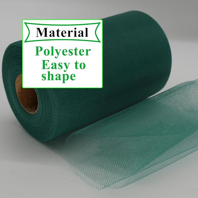 Hunter Green Tulle Fabric Rolls 6 Inch by 100 Yards (300 feet) Fabric Spool Tulle Ribbon for DIY Tutu Bow Baby Shower Birthday Party Wedding Decorations Christmas Craft Supplies