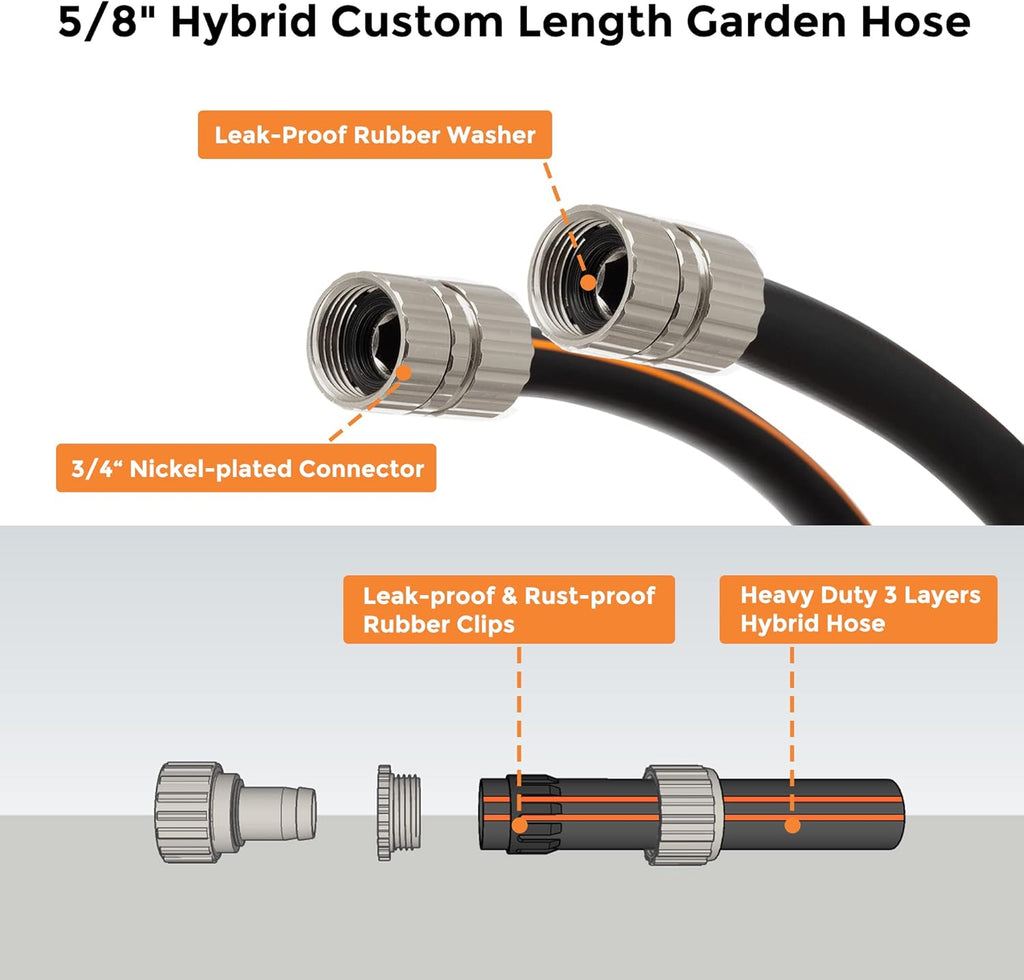 Giraffe Tools Leader Hose 12ft x 5/8", Custom Length, Heavy Duty, No Kink, Flexible, Rubber Garden Hose, Leakproof Water Hose with Female to Female Fittings, 600 Burst PSI