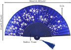 Amajiji 8.27"(21cm) Hand Held Bamboo Silk Folding Fan Hand Fan,Chinese/Japanese Charming Elegant Vintage Retro Style,Women Ladys Girls Best Gifts (Blue)