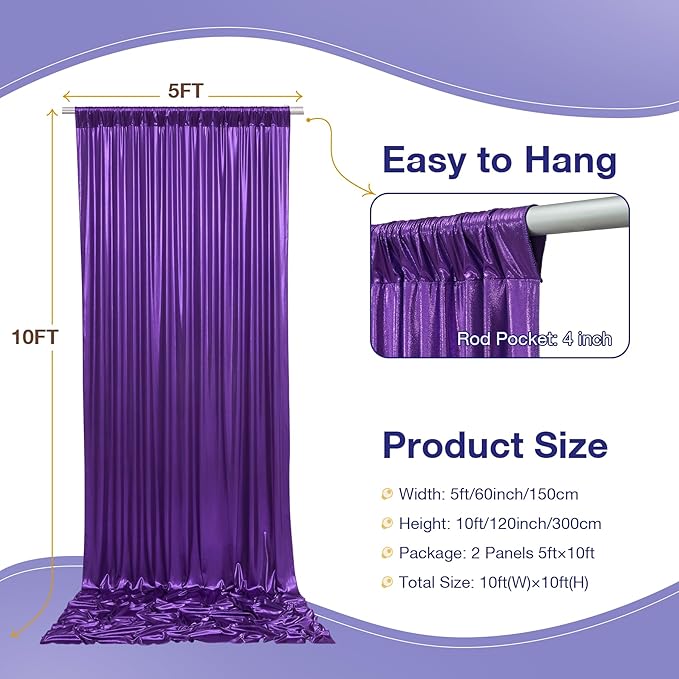 10x10 ft Glitter Purple Backdrop Curtain for Parties, Wrinkle Free Thick Purple Sequin Backdrop, 2 Panels 5×10FT Shimmer Photo Backdrop Drapes for Themed Party Wedding Photographs Background