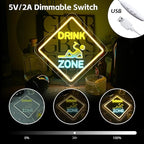 Looklight Drink Zone Neon Sign Dimmale Neon Signs For Wall Decor Led Lights For Bar Man Cave Club Party Bedrooom Decoration USB Powered 12.6x12.6in