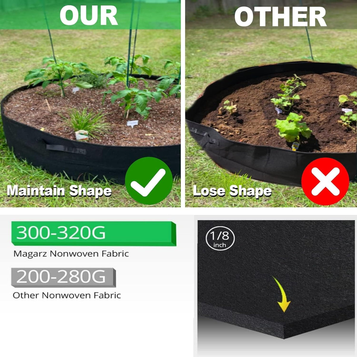 2-Pack 15 Gallon Grow Bags,Round Fabric Raised Garden Beds with 2 Handles,Durable Garden Planter Cloth Pots Container to Grow Vegetables for Outdoor Plants