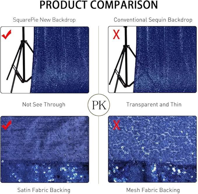 SquarePie Sequin Backdrop Curtain Not See Through Thick Background for Party 5FT x 7FT Navy Blue