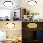 24 Inch Flush Mount Ceiling Light Fixture Dimmable with Remote Control, 56W, 5600 Lumen, Modern, Round, Black, for Kitchen, Dining Room, Bedroom, Living Room, Home Office