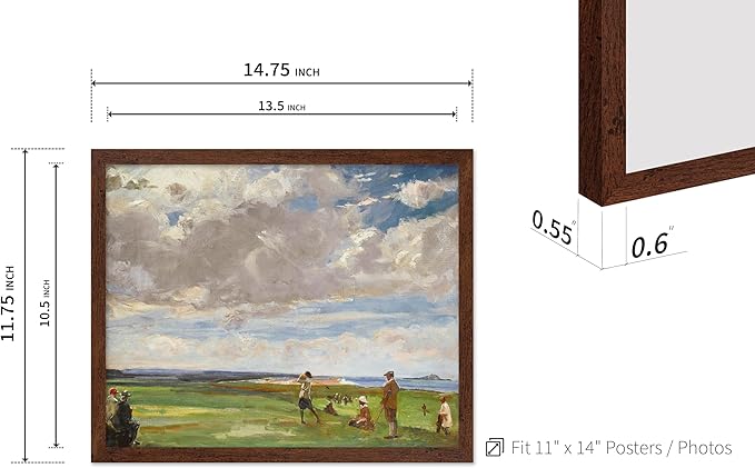 Poster Master Vintage Lady Astor Playing Golf at North Berwick Painting Poster - Retro Golf Course Print - Golf Art - Sports Art - Landscape Art - Office or Living Room Decor, 11x14 Brown Framed