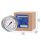 MEASUREMAN 2-1/2inch Dial Size, Liquid Filled Pressure Gauge, 0-60psi/400kpa, 304 Stainless Steel Case, 1/4inchNPT Back Mount