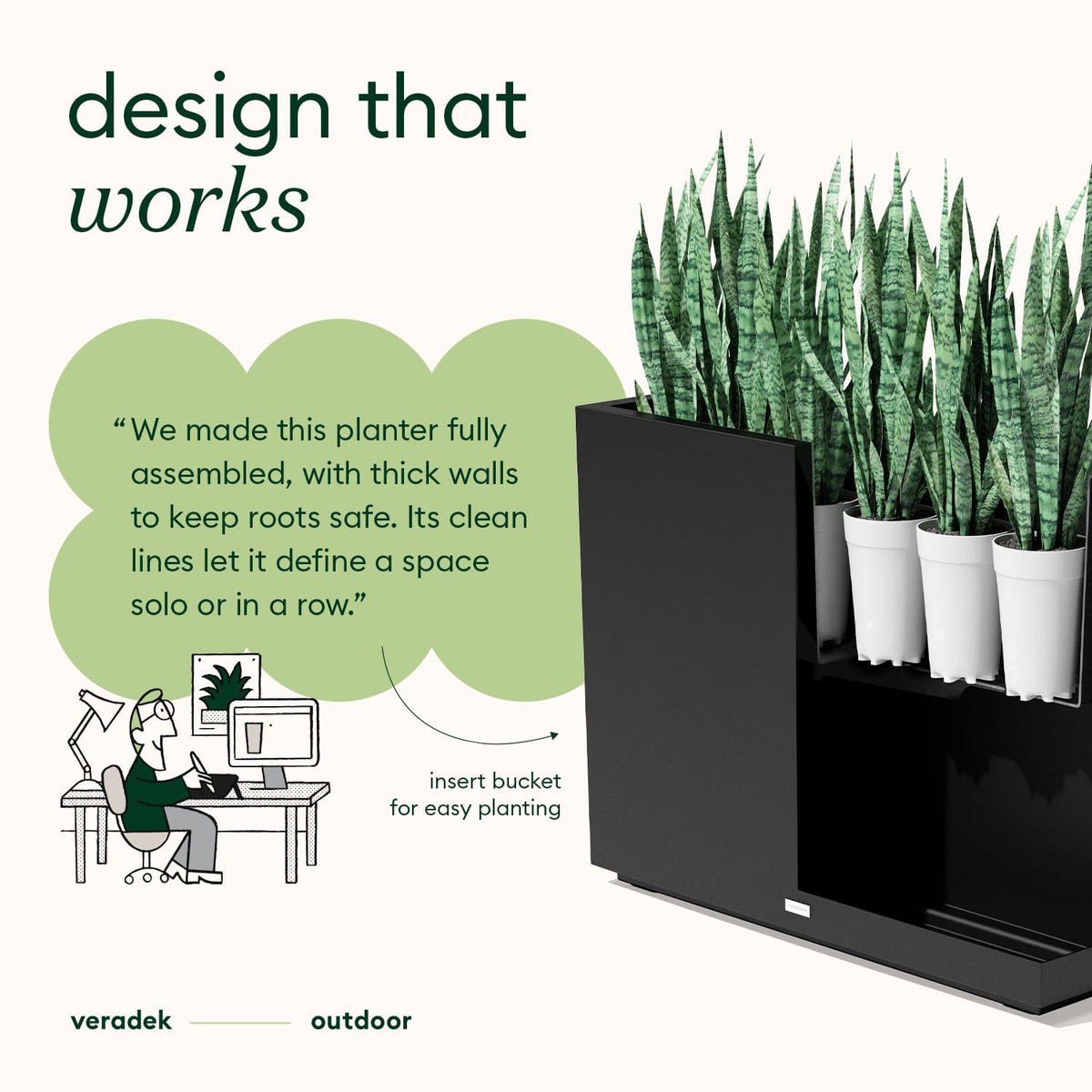 Veradek Block Series Span Planter - Tall Rectangular Outdoor Planter