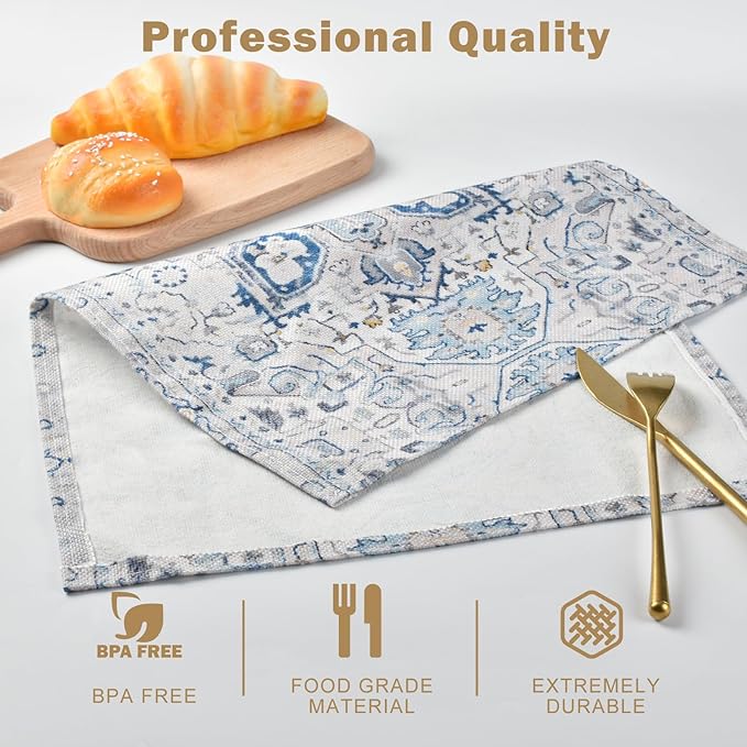 Snycler Table Runner Boho Table Runners Vintage Elegant Farmhouse Table Center Linen Decor for Home Dining Party Entrance (12x18 Inch ,Set of 4) Boho-White