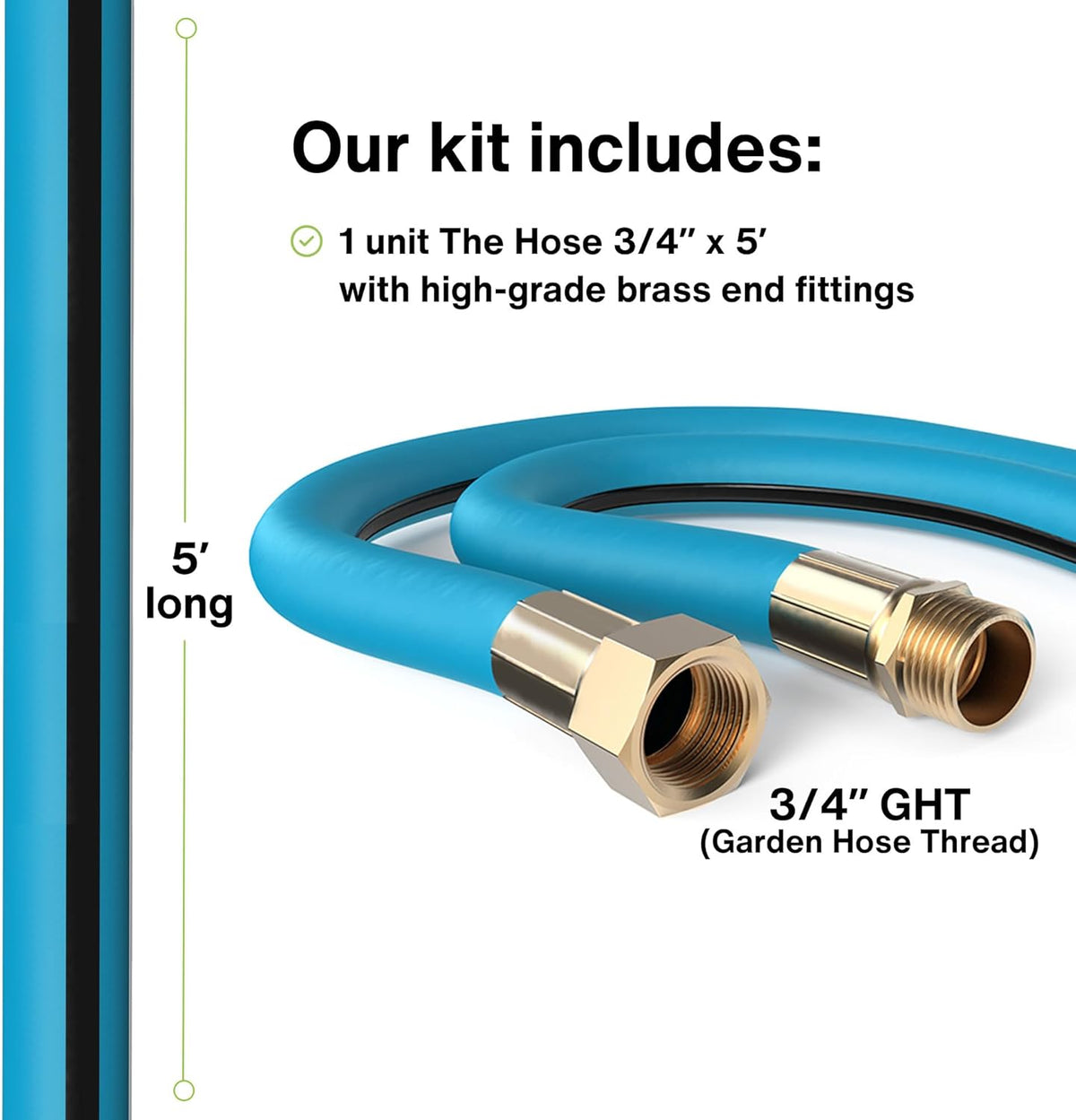 Aeromixer THE HOSE - 3/4 Inch Garden Hose 5 Feet, Kinkless Commercial Short Garden Hoses, Heavy Duty Industrial Water Hoses for Outdoors, 650 PSI High-Pressure Watering Tool for Farming and Gardening