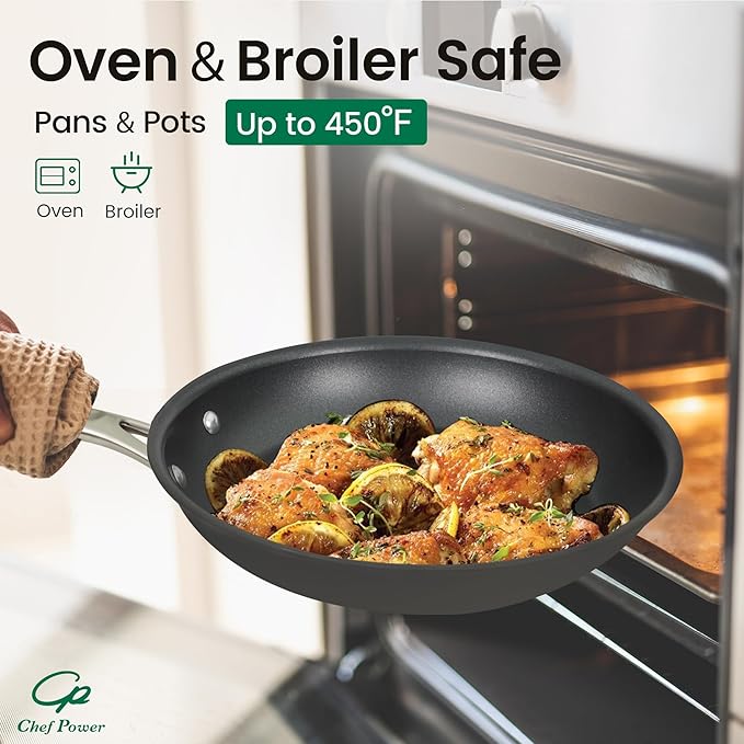 Chef Power Hard Anodized Nonstick Cookware Sets 10 Piece with Stainless Steel Handle, Pots and Pans Set Non Stick, Kitchen Induction Cooking Sets, Dishwasher Safe, Oven Safe, Essential