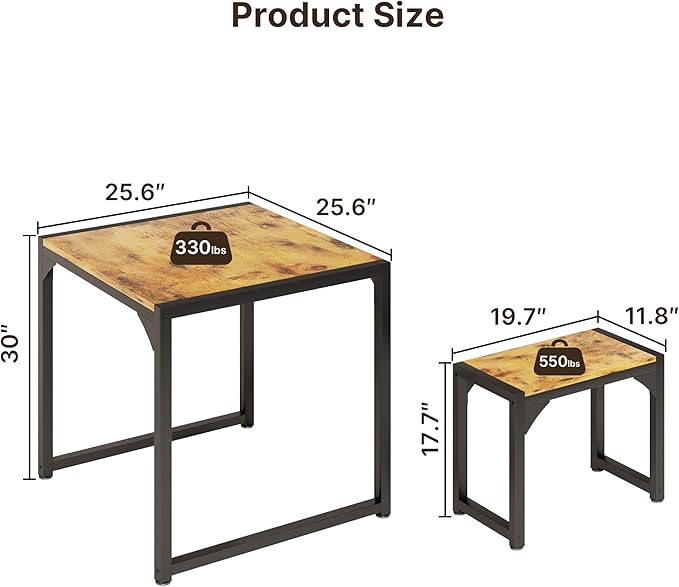Gizoon Dining Table Set for 2, Kitchen Table Set for 2 with Steel Frame, Kitchen Table with 2 Benches for Small Space, Space Saving Design for Restaurant, Living Room, Retro