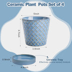 Plant Pots, 5 Inch Pots for Indoor Plants, Planters with Drainage Hole and Saucer, Ceramic Flower Pots Desktop Office Windowsill Decoration Gift Set of 4 - Sky Blue
