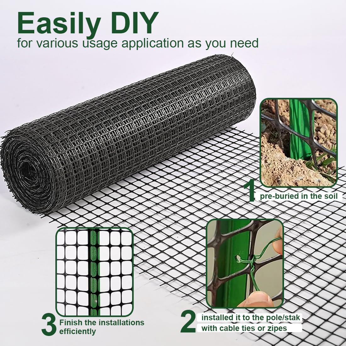Heavy Duty Plastic Fence Roll 20" x 50' - 0.8x0.8 Inch Chicken Wire Mesh, Reusable Fencing for Garden, Rabbit/Poultry Protection, Balcony & Plant Defense (Black)