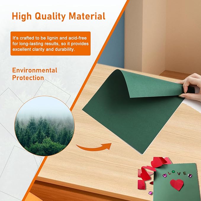 100 Sheets Dark Green Cardstock 8.5 x 11 Scrapbook Paper, 92lb Heavyweight Certificate Paper Card Stock for DIY Making Cards, School Crafting, Greeting Cards, Christmas