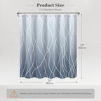 Punkray Ombre Blue Shower Curtain for Bathroom with Hooks, White Shower Curtain Set, Stripe Bath Curtains Decorative Shower Curtains Water Repellent Washable, 72 x 72