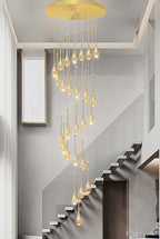 138'' Large Chandeliers for Living Room Modern Crystal Gold Chandeliers Spiral Staircase Pendant Light High Ceiling Lamp Fixture for Foyer Entrance Dimmable 2700-6000K