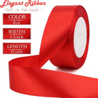 Red Solid Satin Ribbon 1-1/2 Inch 25 Yards Solid Polyester Fabric Ribbon for Gift Wrapping Wedding Christmas Baby Shower Birthday Party Decoration Handmade Immortal Flower Craft