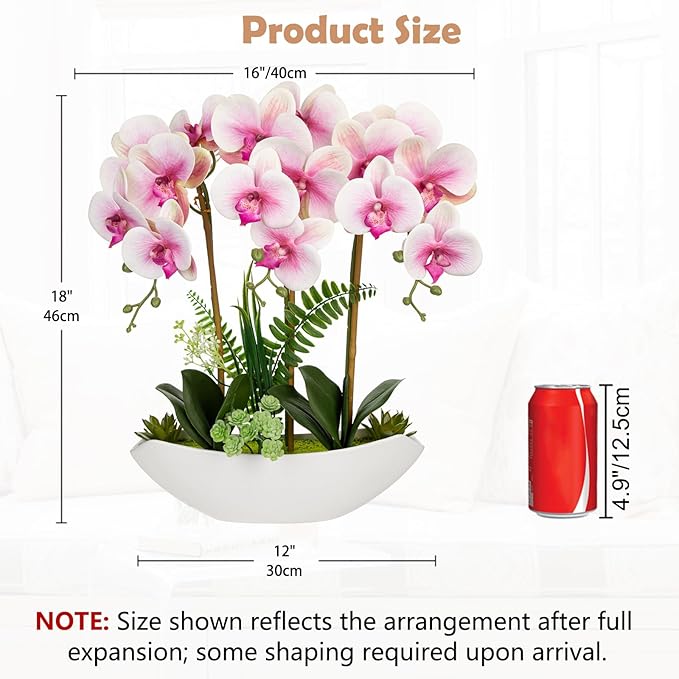Briful Pink Orchid Artificial Flowers 18in Fake Orchid Silk Flowers with Ceramic Pot Faux Orchid Arrangement for Home Office Room Table Shelf Modern Decoration