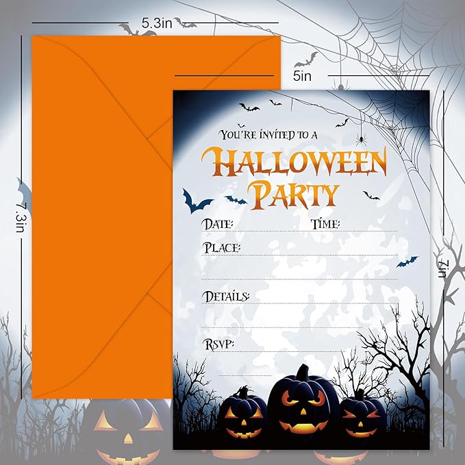 20 Pack Halloween Invitations with Envelopes Stickers Spooky Pumpkin Invitation Cards Blank Invites for Party Supplies, 5 x 7 Inch
