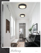 13 Inch Flush Mount Ceiling Light,Black Finish Plate with Frosted Glass Shade,Round Ceiling Lighting Fixture for Hallway Bedroom Closet Livingroom Kitchen Stairwell (Black)